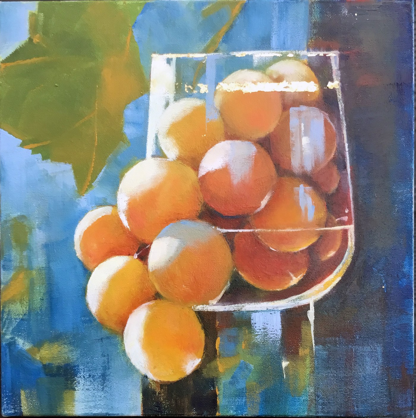 Sun in a Glass — oil on canvas, citrus and grapes still life